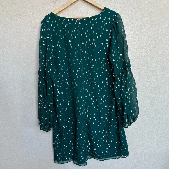 Lilly Pulitzer Cleme Spruce Green Silk Gold Metallic Dot Dress Size 14 - Picture 5 of 11